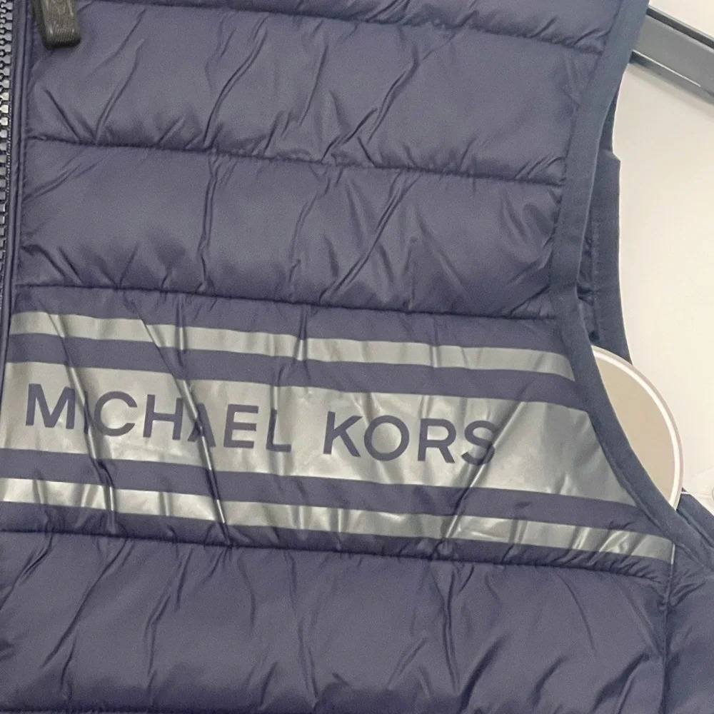 NEW MICHAEL KORS MENS Logo Tape Quilted Nylon Puffer Vest size XL Navy blue - Picture 7 of 10